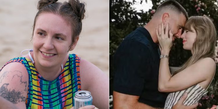 Lena Dunham comparou futebol americano a pornô gay no casamento de Taylor Swift e Travis Kelce; entenda