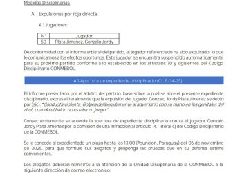 Conmebol abre processo disciplinar contra Plata, do Flamengo, após expulsão contra Racing — Foto: Reprodução