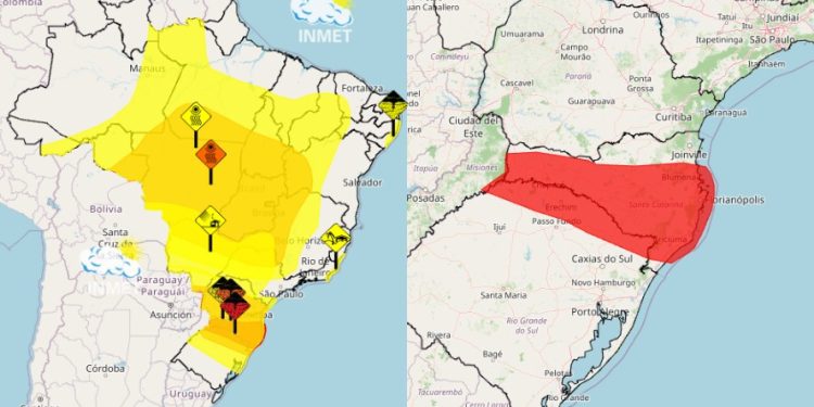 'Grande Perigo': Inmet lança 'alerta vermelho' para temporais que atingem RS e SC; veja previsão para todo o Brasil