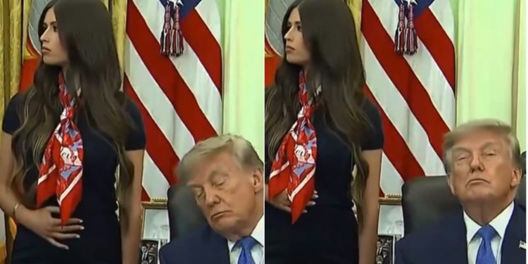 Apoiadora é acusada de ter a função de acordar Trump na frente das câmeras e teoria viraliza; vídeo