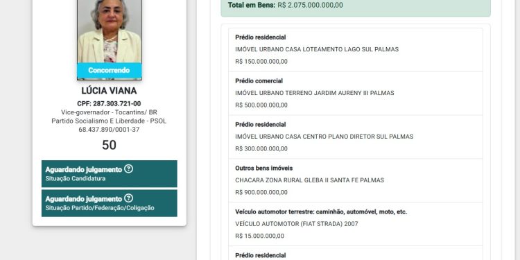 Candidata do PSOL a vice-governadora de Tocantins erra e declara ter R$ 2,07 bilhões em bens