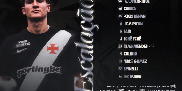 Com Colidio de ponta e Spinelli no ataque, Vasco divulga os titulares para jogo com Santos, de Neymar