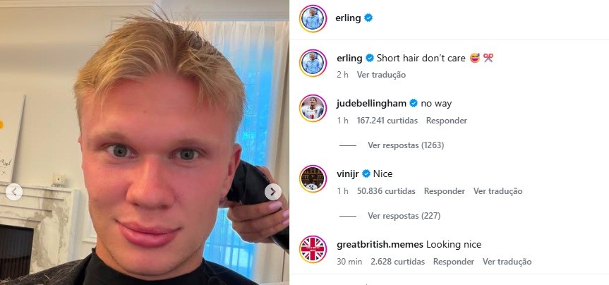 Nova temporada, novo corte de cabelo: Haaland abandona o icônico cabelo comprido; veja imagens