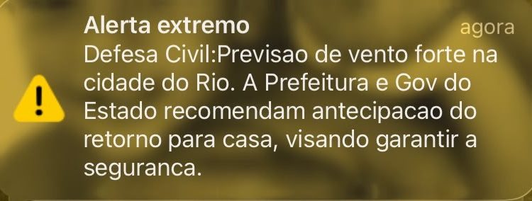 Novo 'alerta extremo' é enviado para celulares no Rio por conta da previsão de ventos fortes