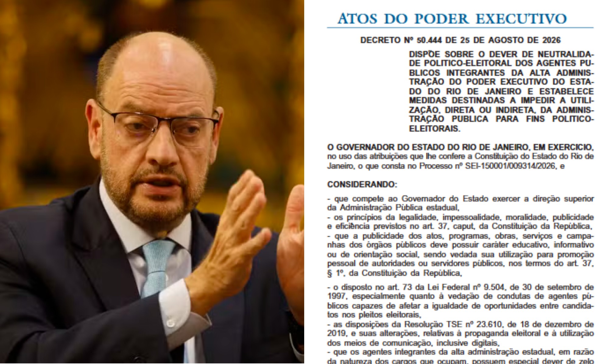 Ricardo Couto determina neutralidade de agentes públicos do governo do Rio nas eleições