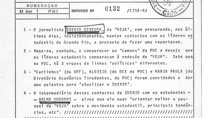 A ditadura e suas menções a Zuenir Ventura por fazer jornalismo nos 'anos de chumbo'