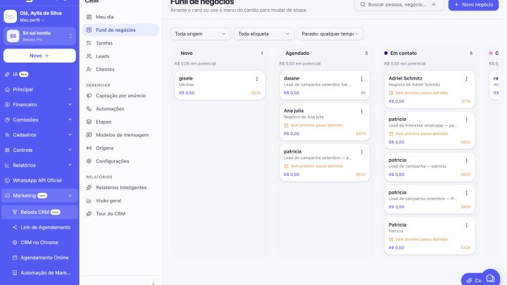 Belasis integra CRM à plataforma e leva funil de vendas a salões e clínicas