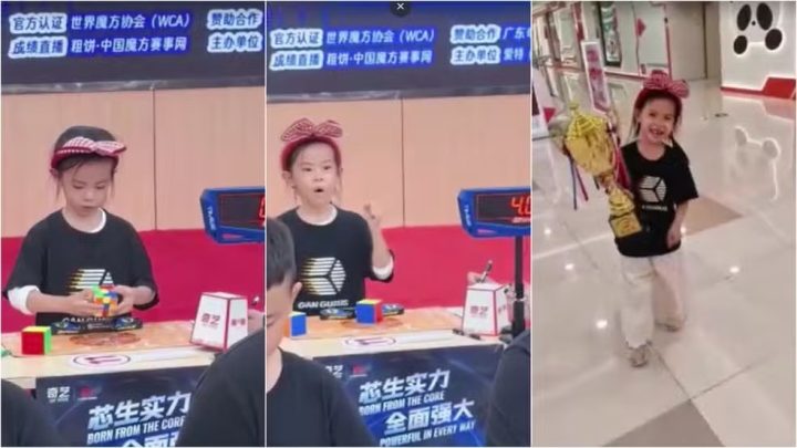 Conheça a menina de 6 anos que bateu duas vezes o recorde mundial de cubo mágico em três dias na China; vídeo