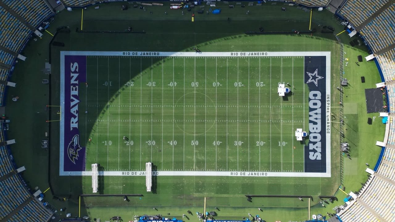 Foto revela transformação do gramado do Maracanã para jogo da NFL entre Ravens e Cowboys
