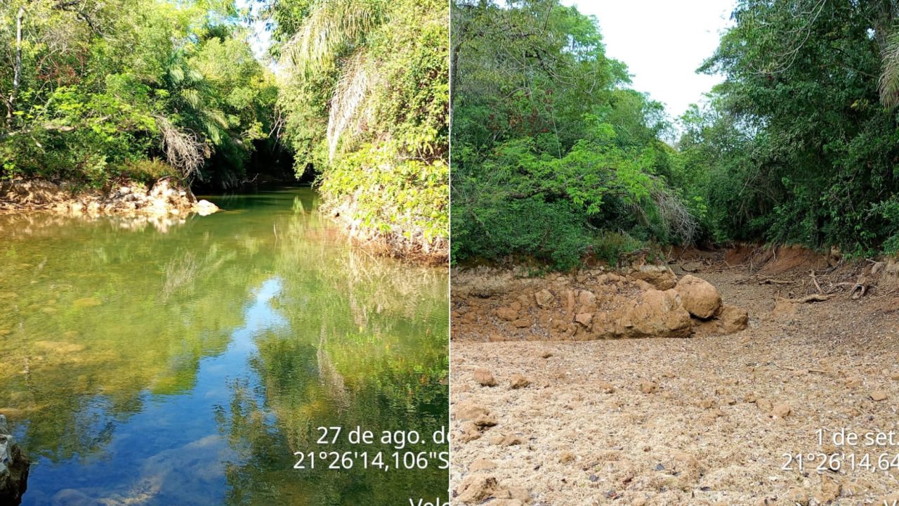 Imagens registram seca completa de trecho do Rio da Prata em quatro dias no MS
