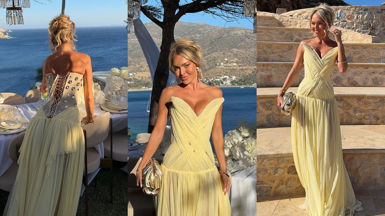 Influenciadora é acusada de ofuscar noiva ao usar vestido decotado em casamento na Grécia