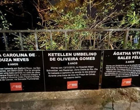 Lagoa ganha escultura em memória de crianças vítimas de bala perdida