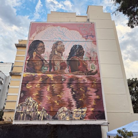 Lama do Tocantins e cinzas da Amazônia se transformam em arte em novo mural no Catete