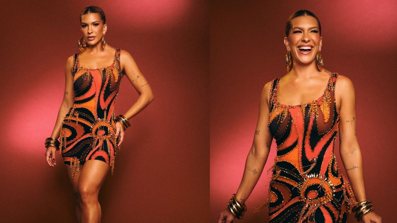 Lore Improta usa vestido de mais de R$ 5 mil com bordados de artista carioca na apresentação do samba-enredo da Viradouro