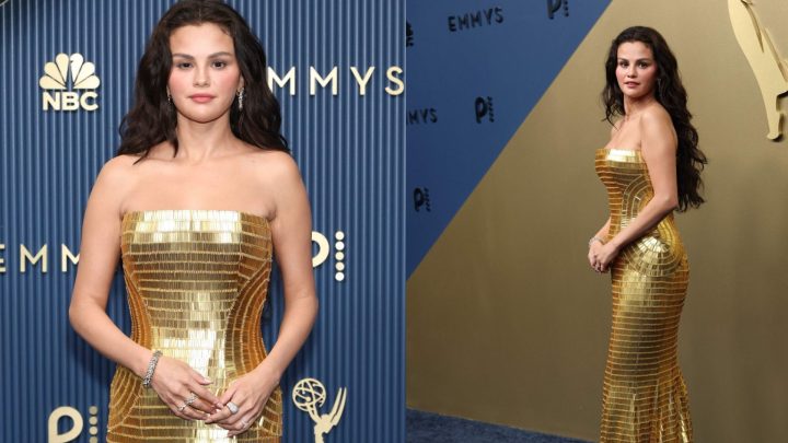 Selena Gomez aposta em vestido dourado para o Emmy 2026