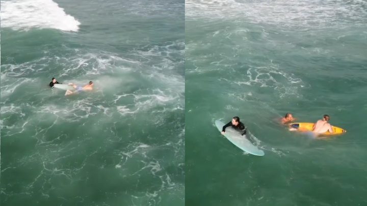 Surfistas salvam turista que não conseguia sair do mar da Barra; vídeo