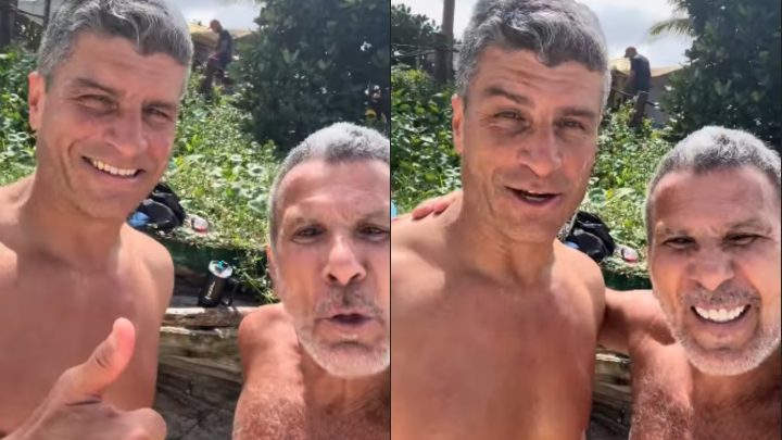 Técnico do Vasco, Pedro Emanuel joga futevôlei com ator Eri Johnson, que brinca: 'Até aqui na praia é vitória'