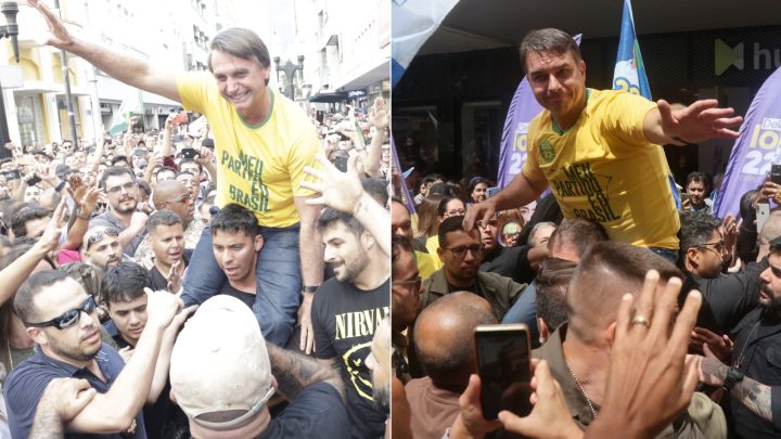 Trajeto, roupa, gestos: Flávio emula o pai na primeira agenda no local de facada em 2018, mas tem recepção mais morna