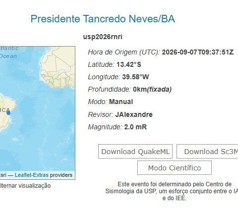 Tremor de terra de magnitude 2.0 é registrado em cidade da Bahia