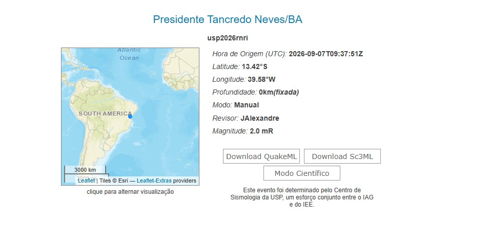 Tremor de terra de magnitude 2.0 é registrado em cidade da Bahia