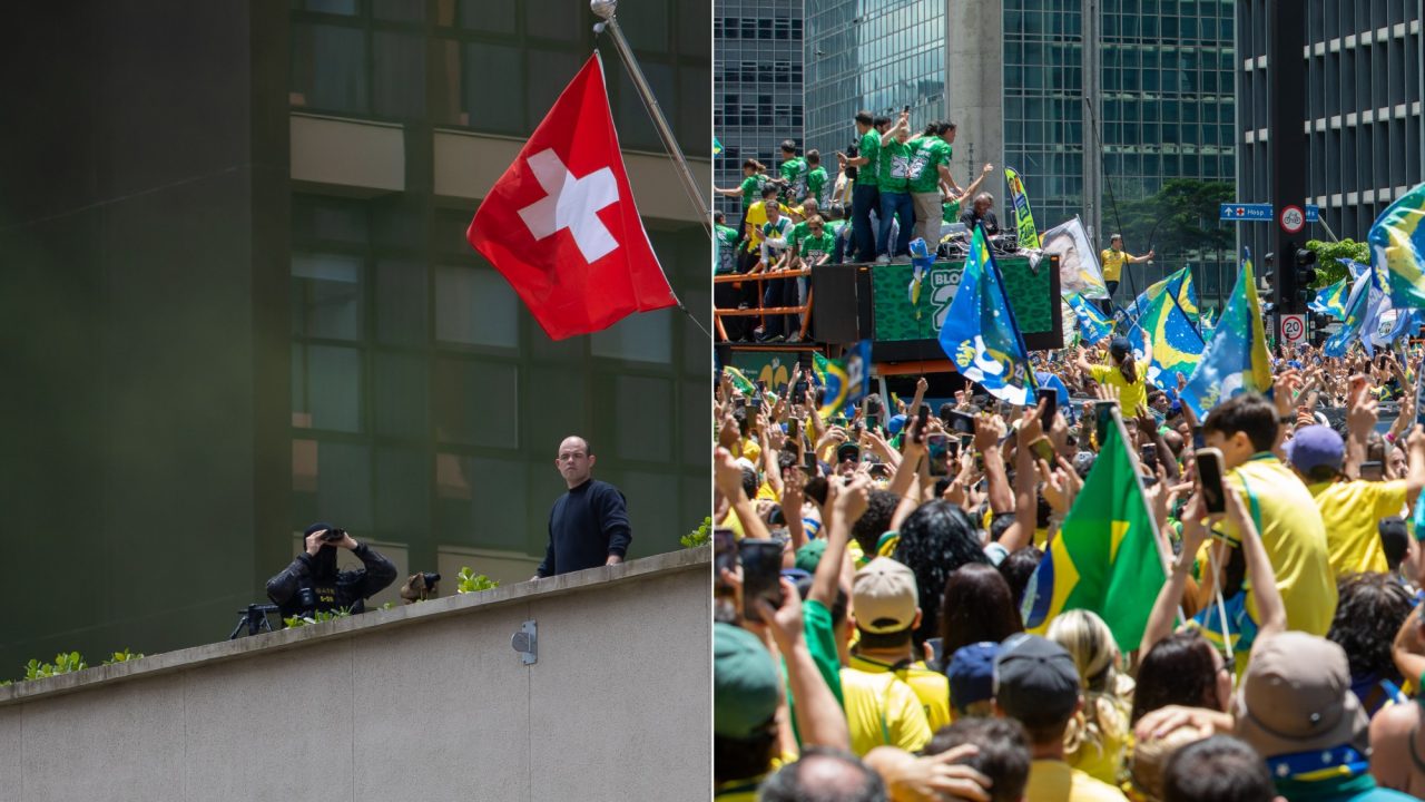 Snipers no alto de prédios chamam atenção durante comício de Flávio Bolsonaro na Paulista